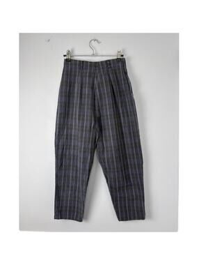 Vintage 50s Blue Gray Plaid Slim Fit Capri Pants XS